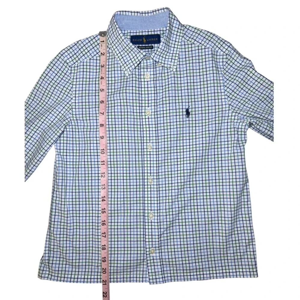 Ralph Lauren Button Down Shirt Boys Blue Green Natural Stretch